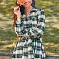 Cupshe Green Plaid Front Button Mini Shirt Dress