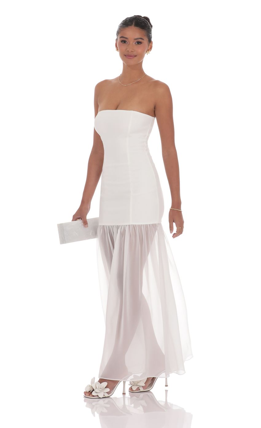 Lucy In The Sky Strapless Chiffon Drop Skirt Maxi Dress in White