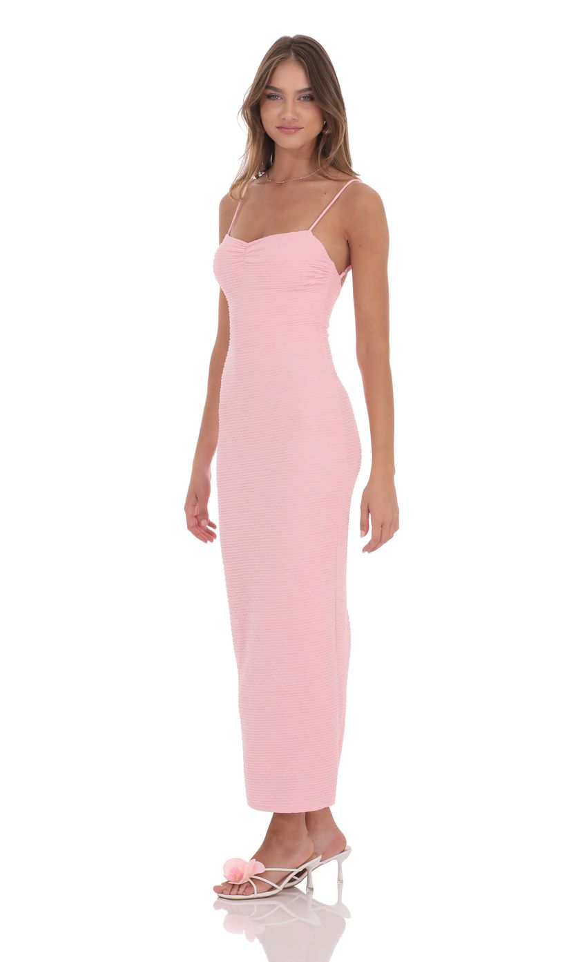 Lucy In The Sky Crinkle Bodycon Maxi Dress in Pink