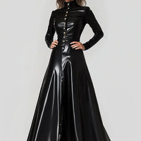 Ursime PU Leather High Neck Button Up Maxi Dress