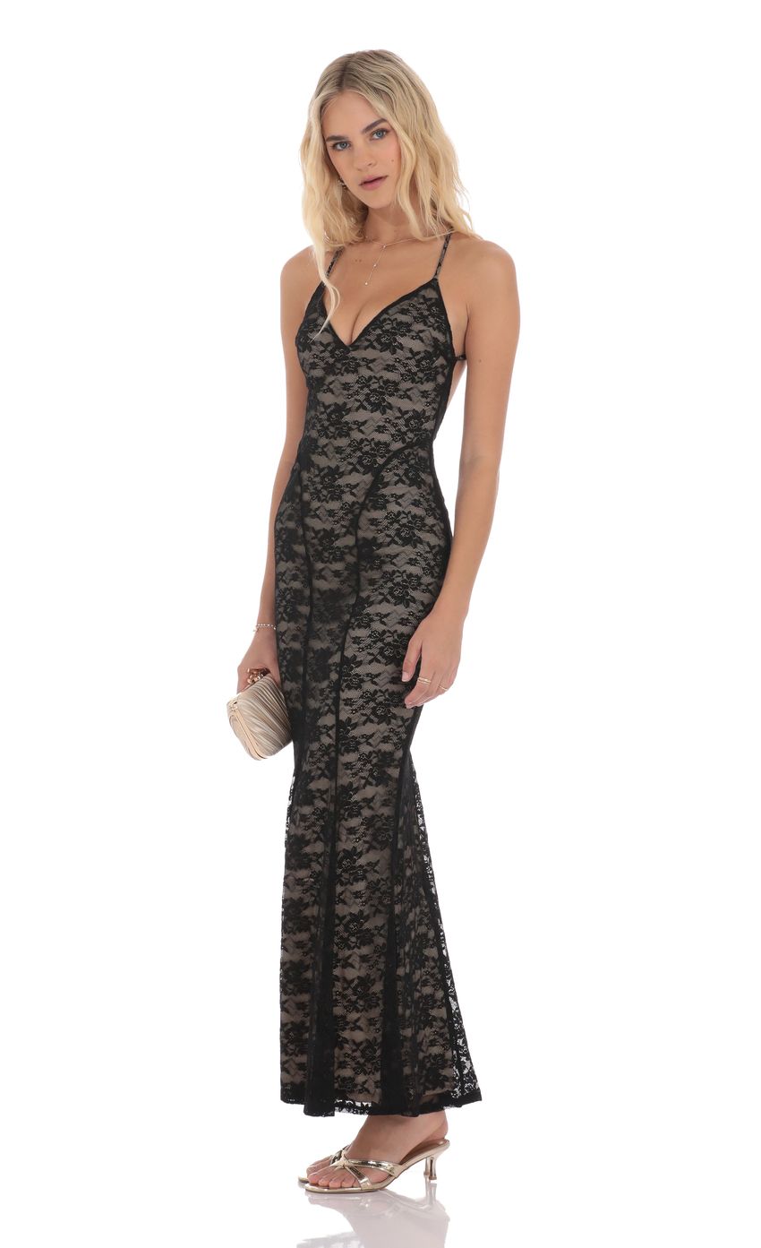 Lucy In The Sky Lace V-Neck Mermaid Dress in Black