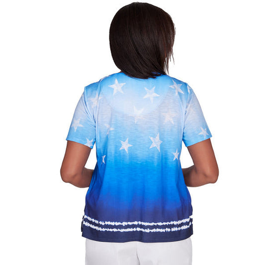 Alfred Dunner Women's Tie Dye Stars Short Sleeve Tops