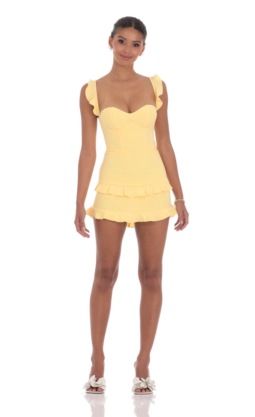 Lucy In The Sky Ruffle Corset Dress in Yellow