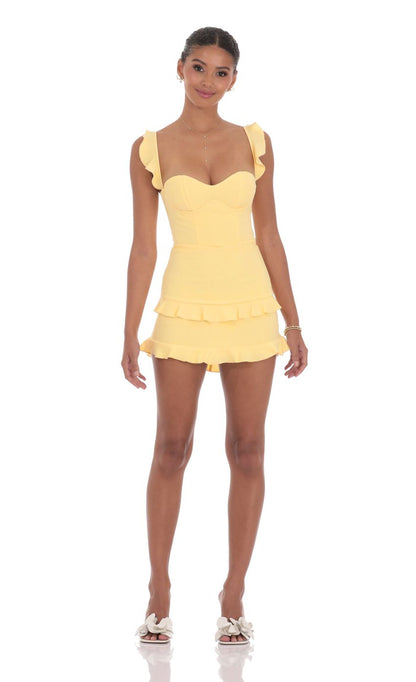 Lucy In The Sky Ruffle Corset Dress in Yellow
