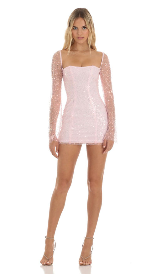 Lucy In The Sky Sequin Corset Dress in Pink