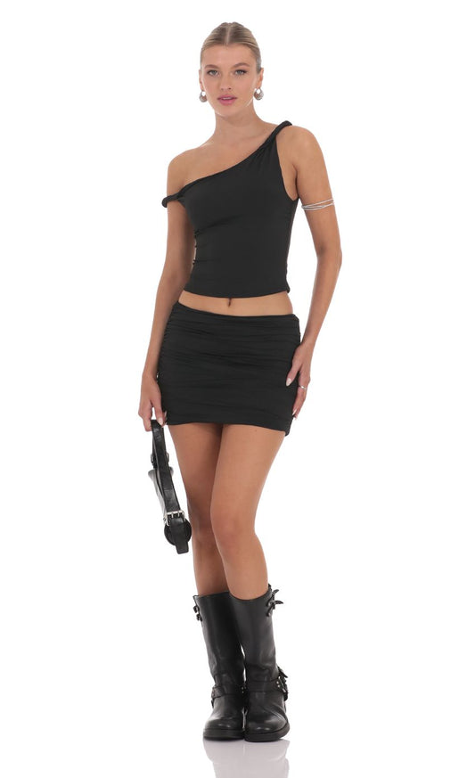 Lucy In The Sky Twist Off Shoulder Two Piece Set in Black