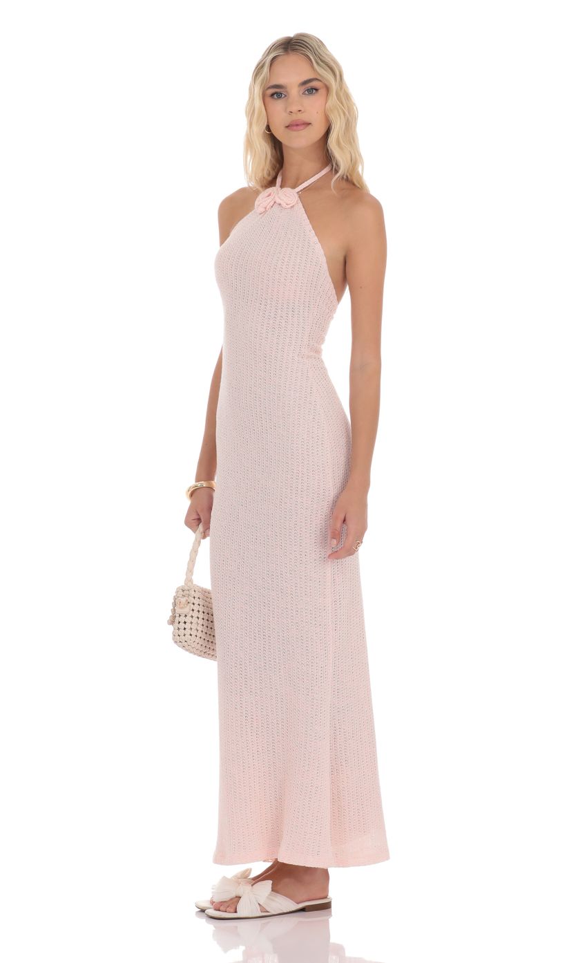 Lucy In The Sky Crochet Halter Maxi Dress in Pink