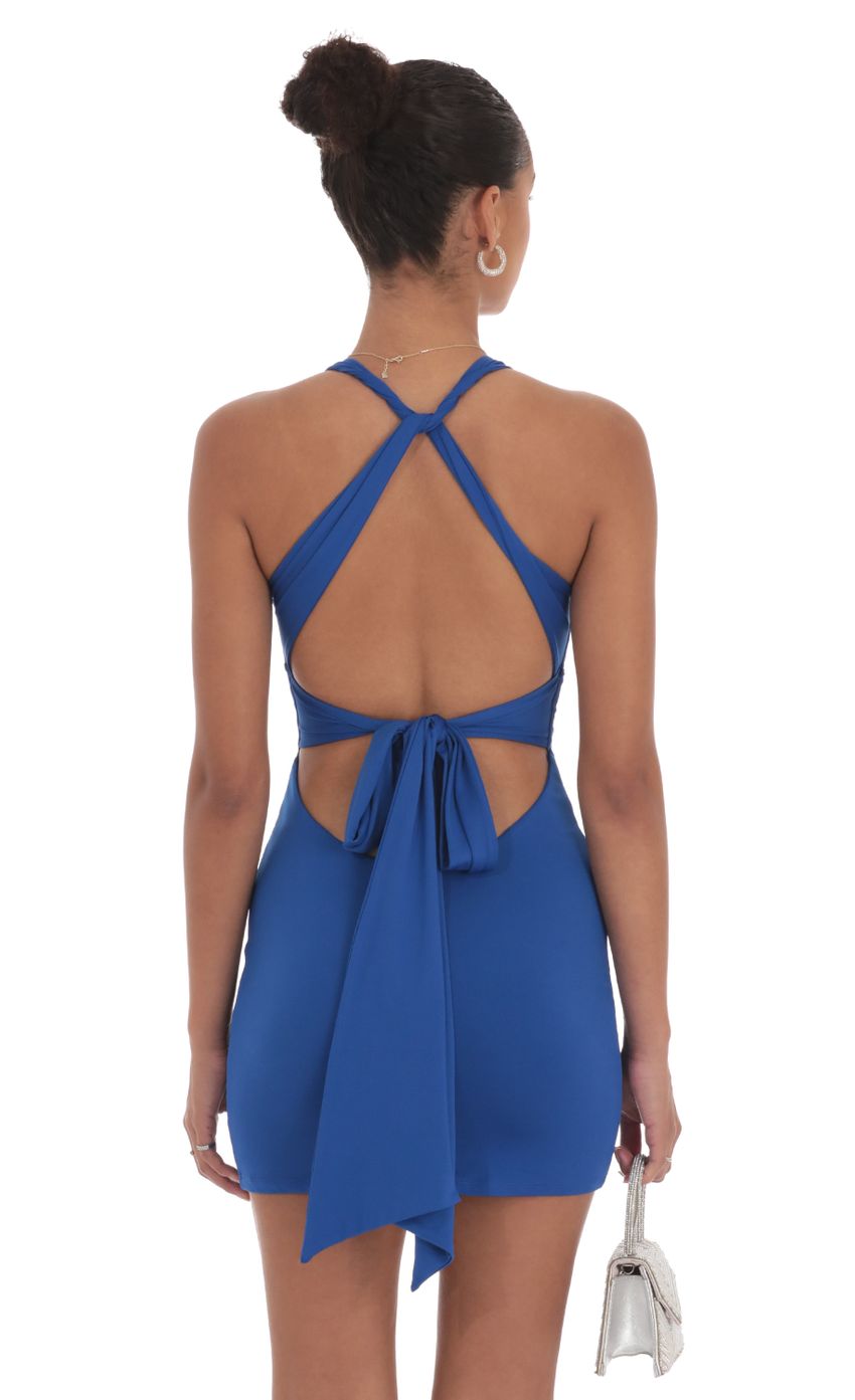 Lucy In The Sky Twist Open Back Dress in Royal Blue