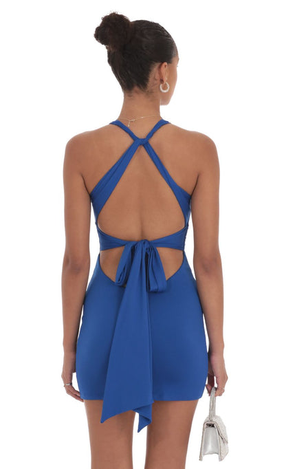 Lucy In The Sky Twist Open Back Dress in Royal Blue