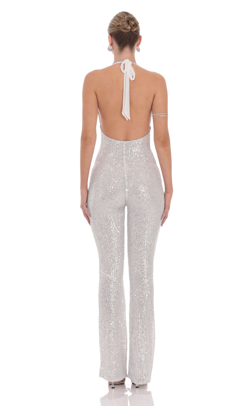 Lucy In The Sky Sequin Halter Jumpsuit in White