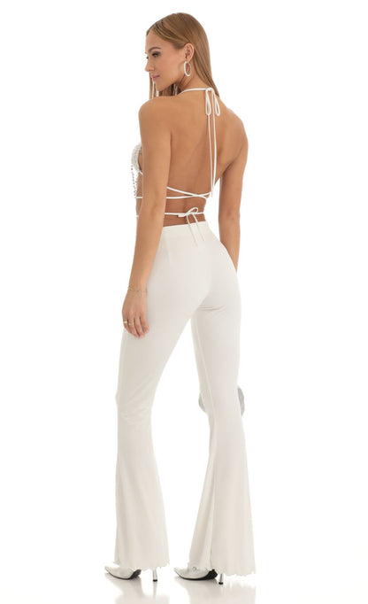 Lucy In The Sky Sequin Two Piece Pant Set in White
