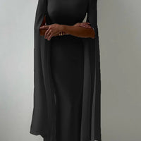 Ursime Formal Solid Crew Neck Cape Sleeve Maxi Dress