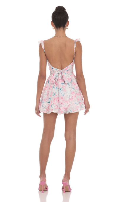 Lucy In The Sky Embroidered Trim Floral A-line Dress in White