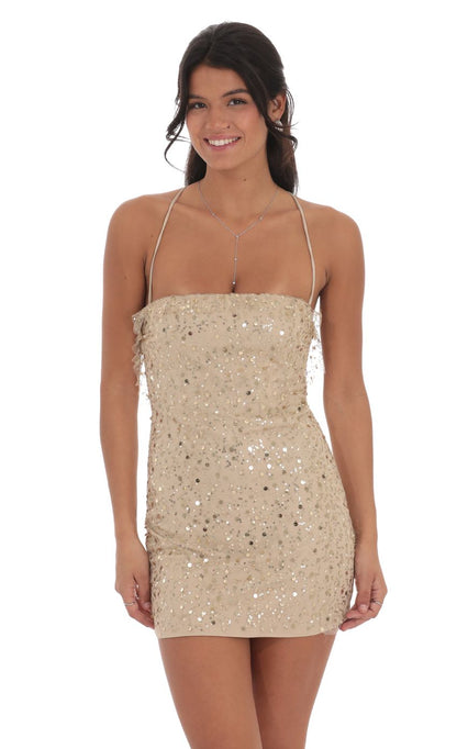 Lucy In The Sky Sequin Ruffle Mini Dress in Gold