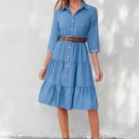 Cupshe Blue Collared Front Button Half Sleeve Midi Dress(X2)