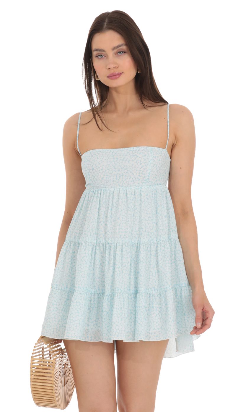 Lucy In The Sky Floral Babydoll Dress in Light Blue