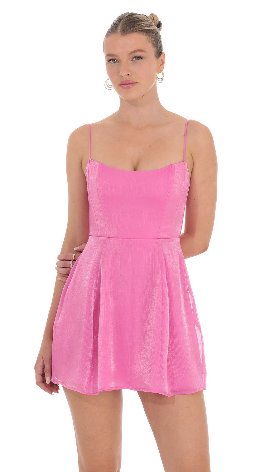 Lucy in the Sky Sheen Corset A-line Dress in Pink