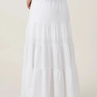 Ursime Casual High Rise Elastic Waist Lace-Up Tiered Maxi Skirt