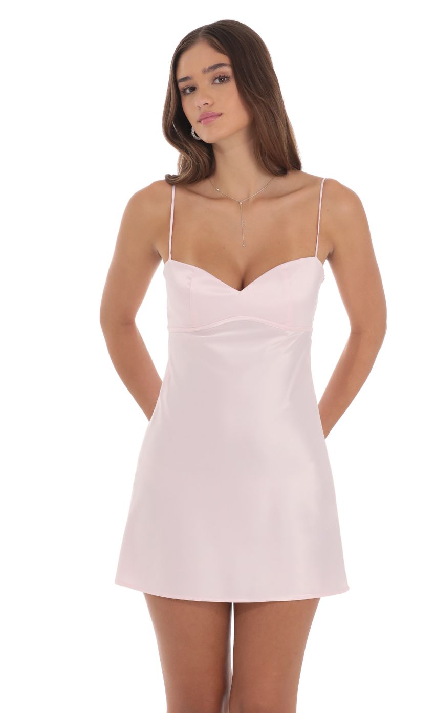 Lucy In The Sky Satin Sweetheart Neck Dress in Pink