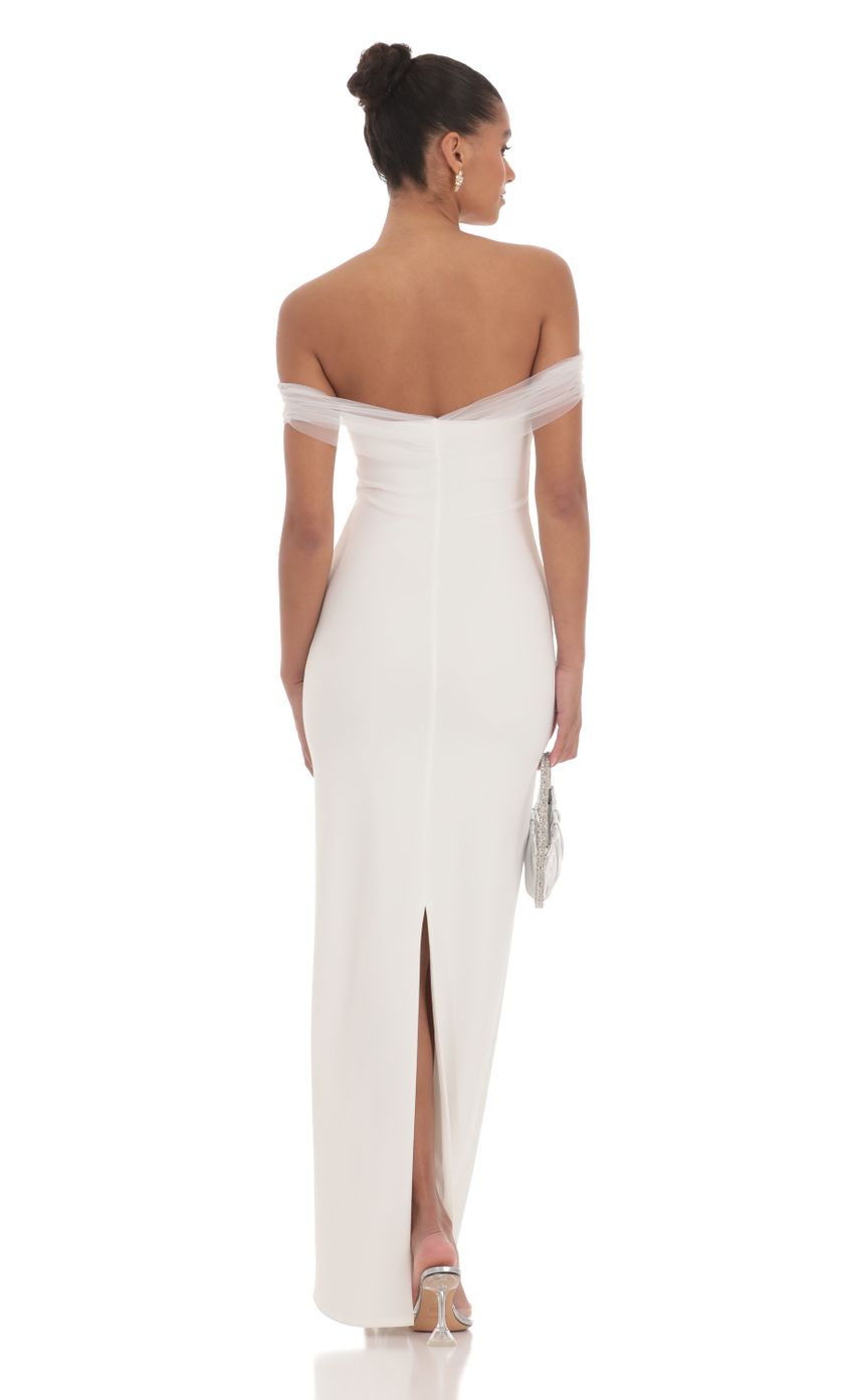 Lucy in the Sky Tulle Off Shoulder Sleeve Maxi Dress in White