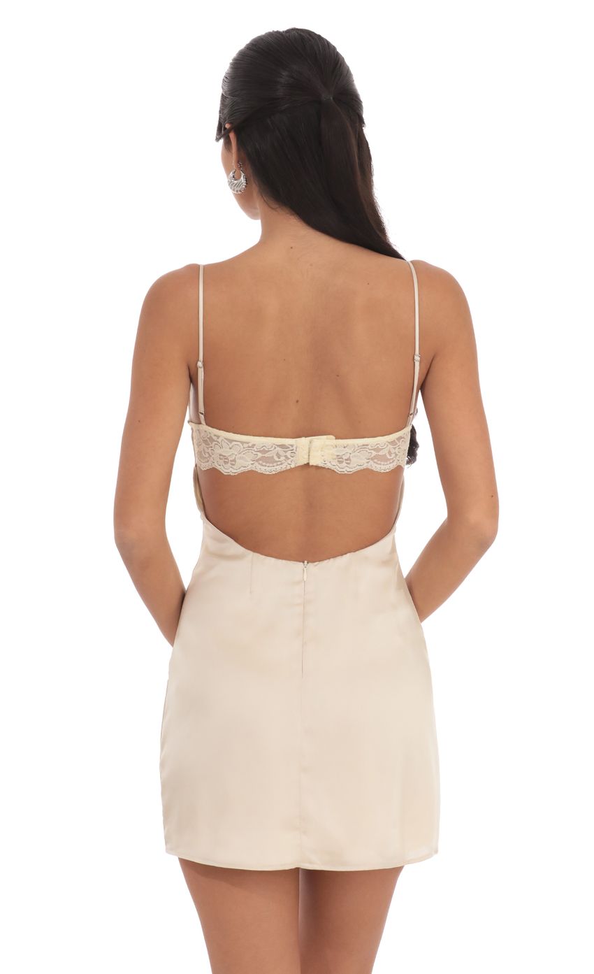 Lucy In The Sky Satin Cowl Neck Dress in Cream