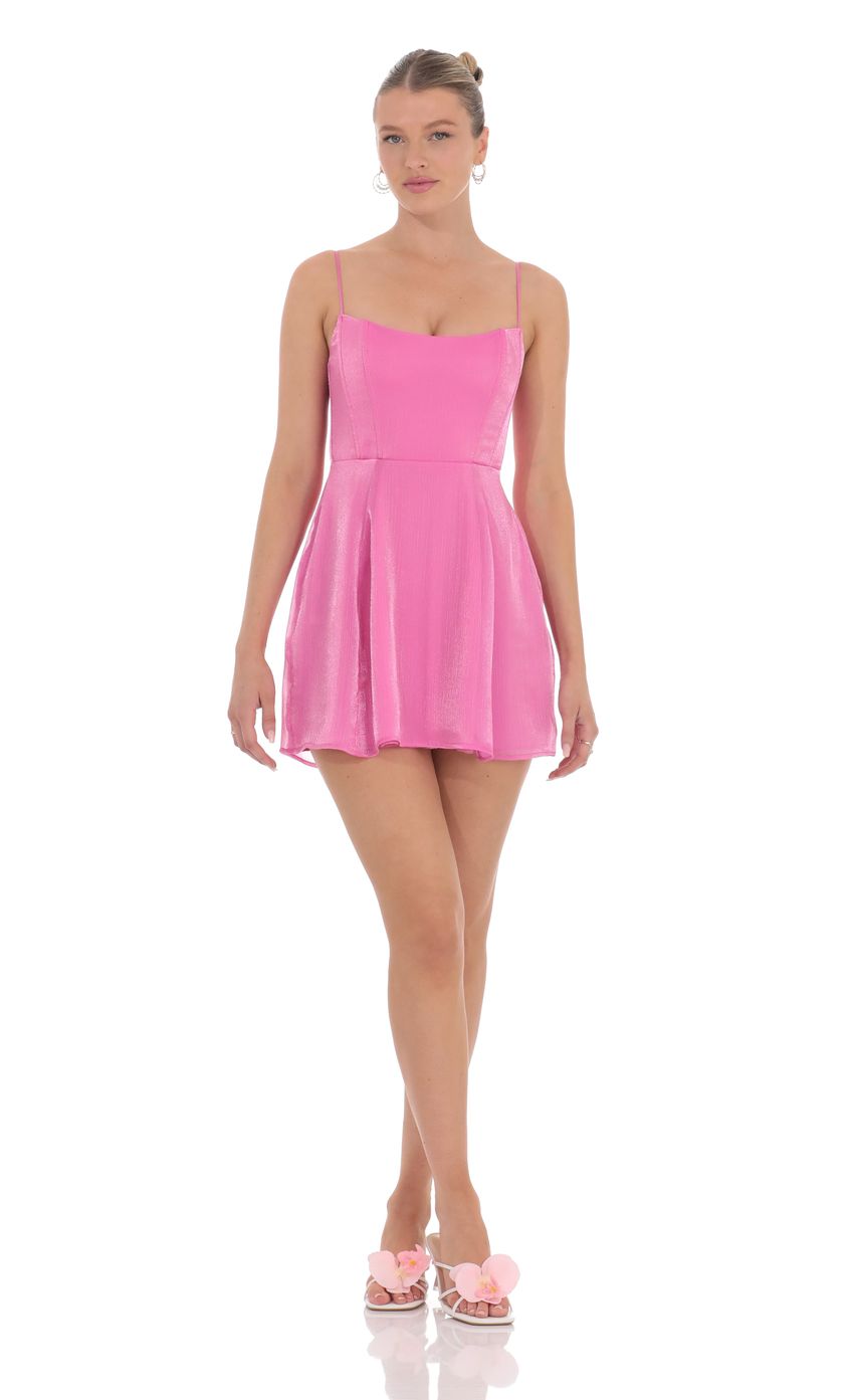 Lucy in the Sky Sheen Corset A-line Dress in Pink