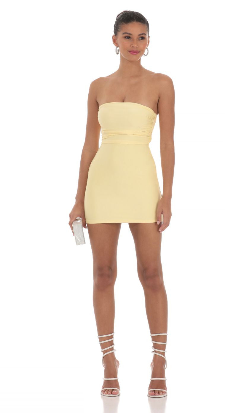 Lucy in the Sky Strapless Sequin Butterfly Bodycon Dress in Yellow