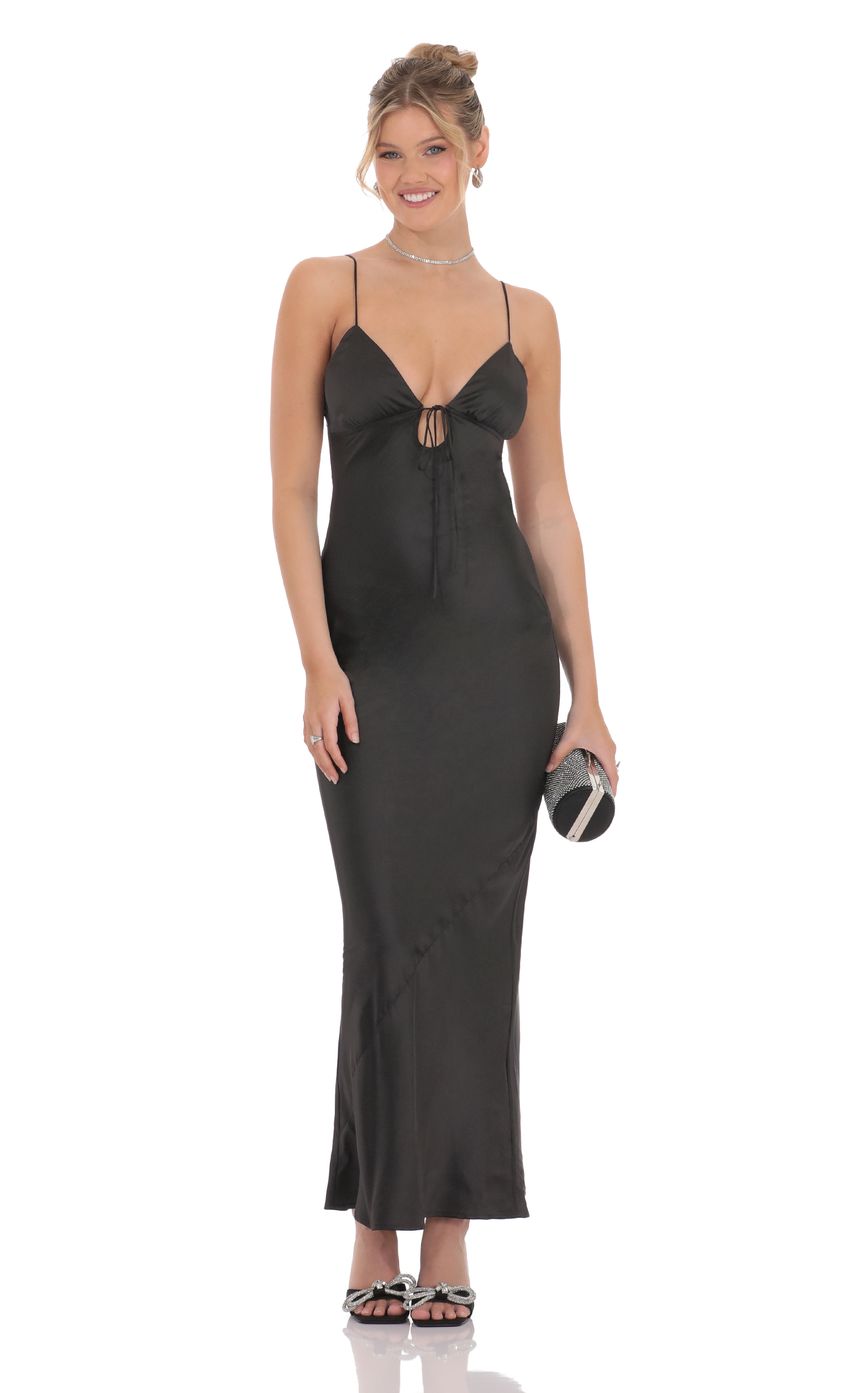 Lucy In The Sky Satin Back Tie Maxi Dress in Black