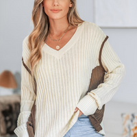 Cupshe Contrast Trim Ribbed V-Neck Pullover (x2)