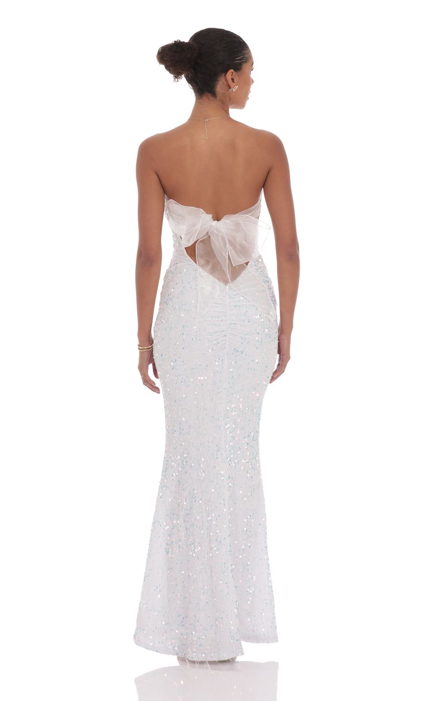 Lucy in the Sky Velvet Sequin Strapless Maxi Dress in White