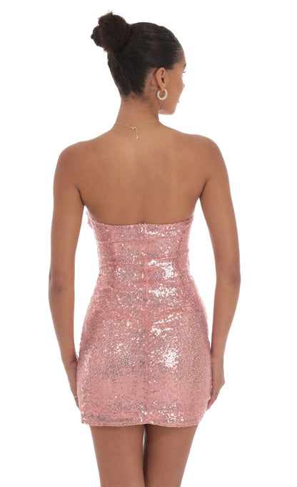 Lucy In The Sky Sequin Strapless Cutout Dress in Rose