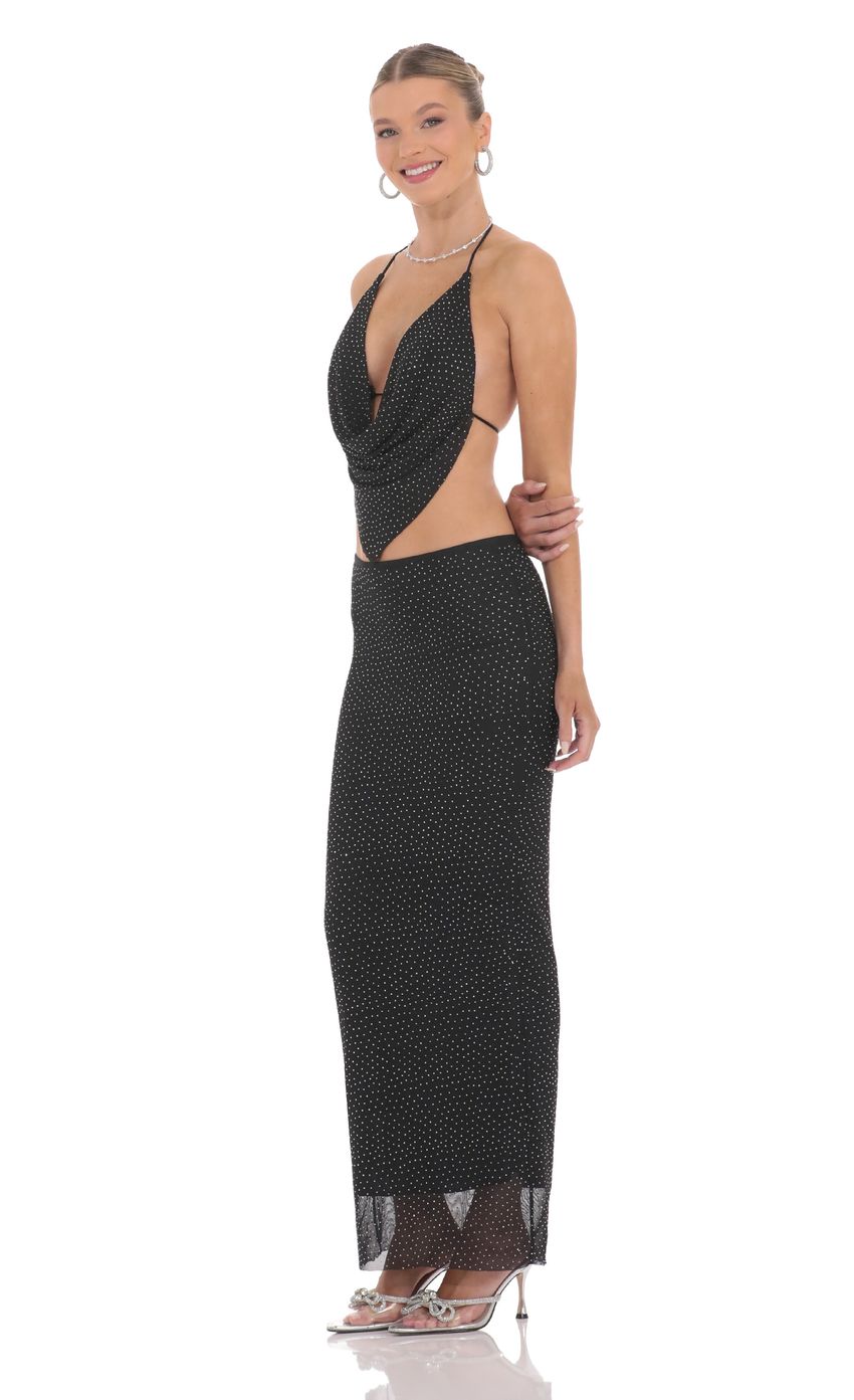 Lucy In The Sky Draped Rhinestone Two Piece Set in Black