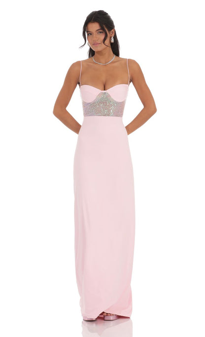Lucy In The Sky Sequin Cutout Maxi Dress in Pink