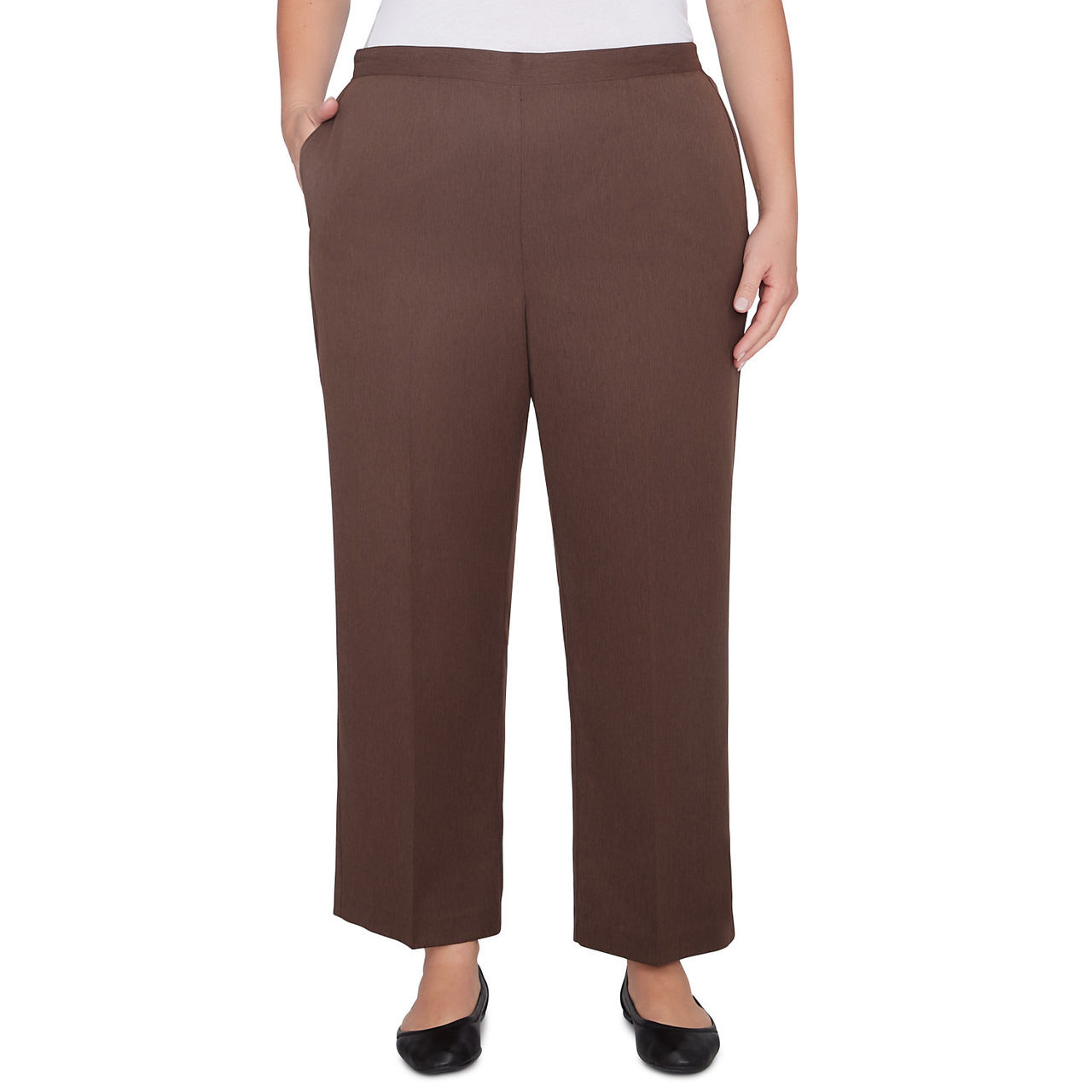 Alfred Dunner Women's Classic Faux Suede Slant Pocket Medium Length Pant - CHOCOLATE