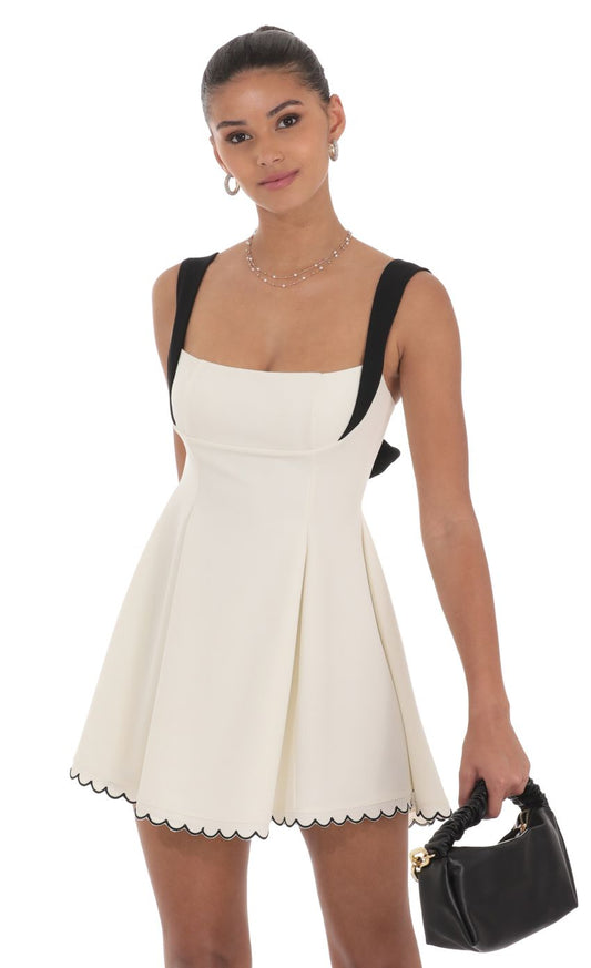 Lucy In The Sky Scallop Hem Fit and Flare Dress in White