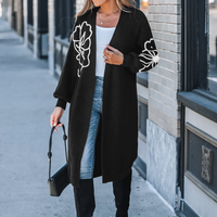 Cupshe Black Floral Open Front Knit Duster