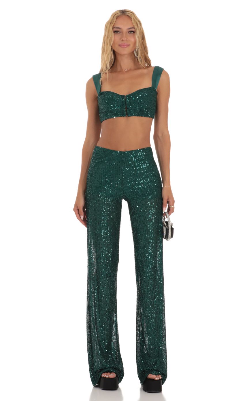 Lucy In The Sky Sequin Two Piece Set in Green