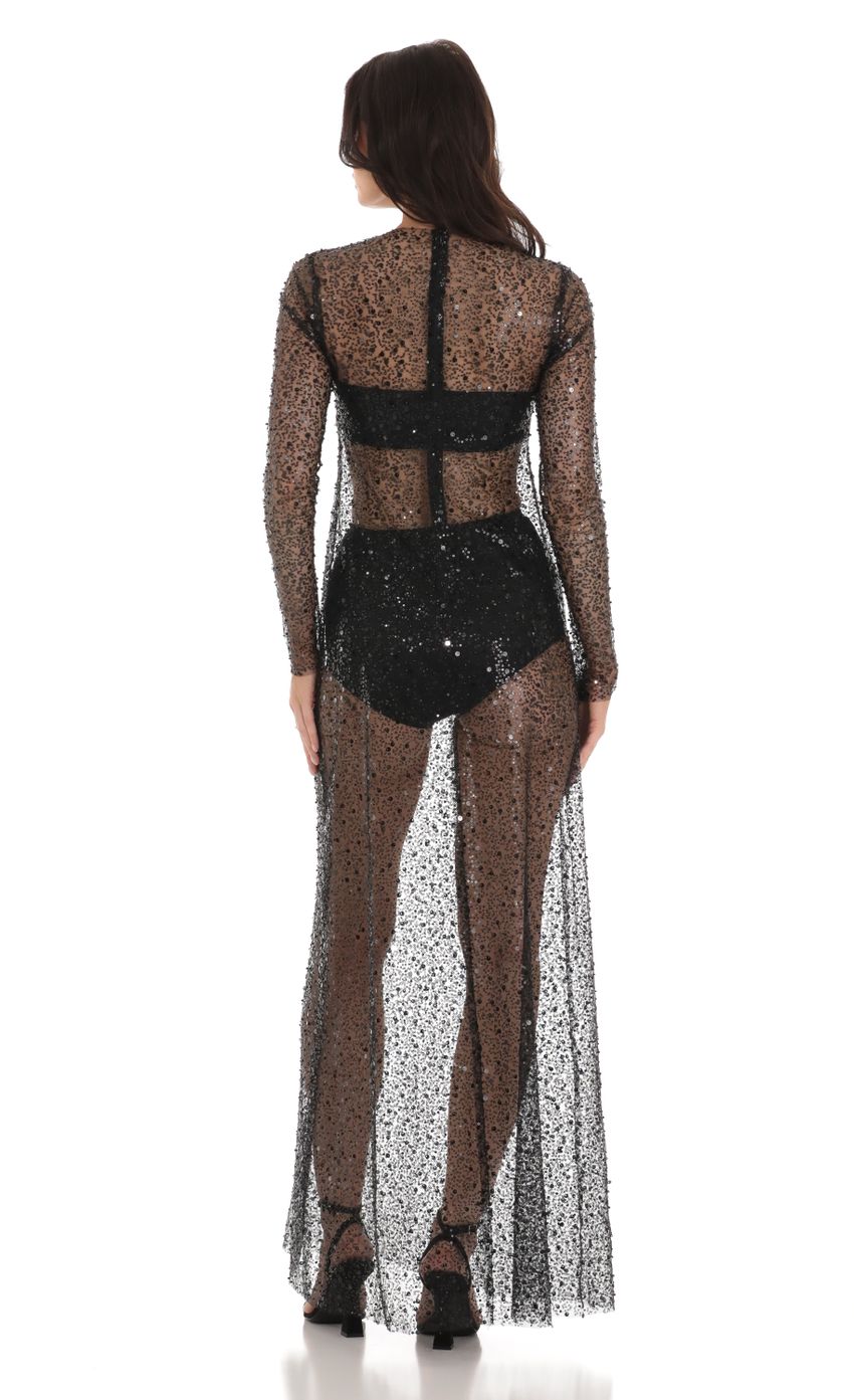 Lucy in the Sky Sequin Mesh Dress in Black