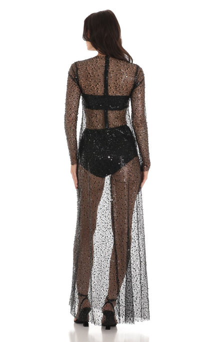 Lucy in the Sky Sequin Mesh Dress in Black