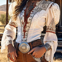 Ursime Vintage Western Lace Up Flare Sleeve Blouse