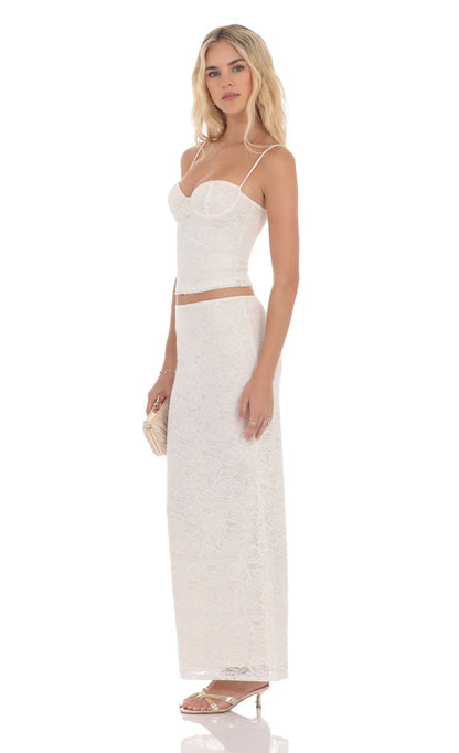 Lucy In The Sky Lace Bodycon Two Piece Set in Cream