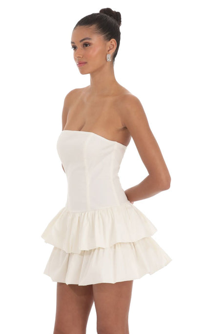 Lucy In The Sky Strapless Corset Bubble Dress in Ivory