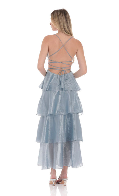 Lucy In The Sky Crinkle Sheen Maxi Dress in Slate Blue