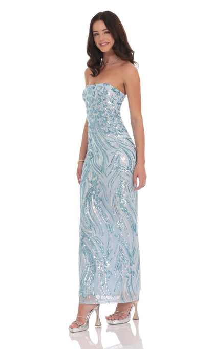 Lucy In The Sky Sequin Pattern Maxi Dress in Sky Blue