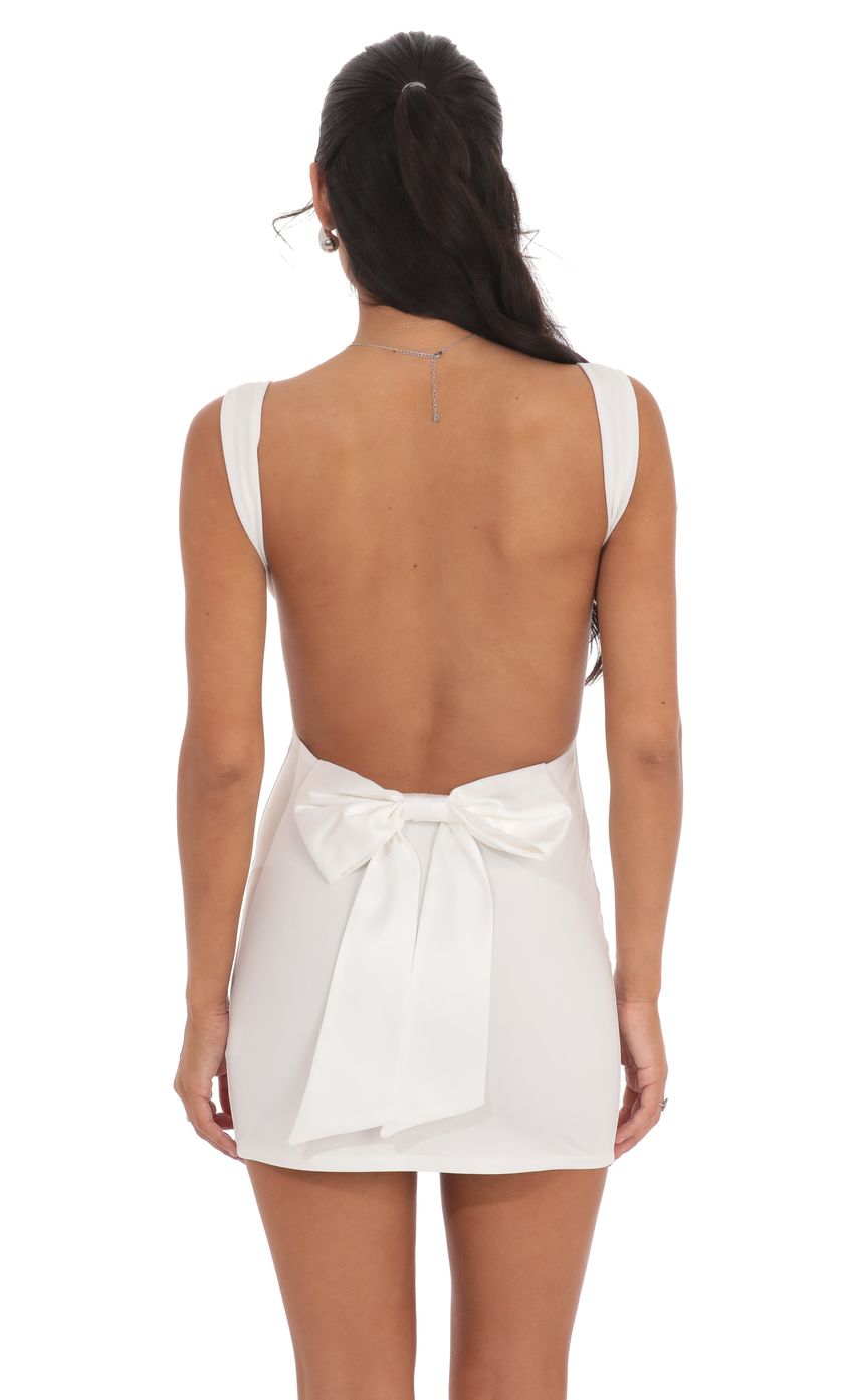 Lucy In The Sky Open Back Satin Bow Dress in White