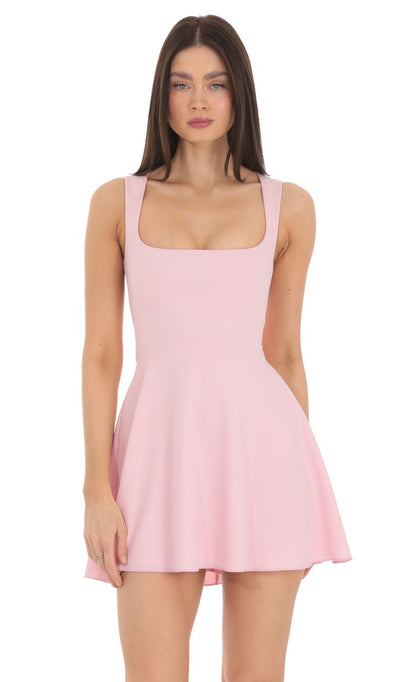 Lucy In The Sky Back Bow A-Line Dress in Pink