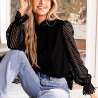 Cupshe Black Standing Collar Sheer Long Sleeve Blouse (x2)