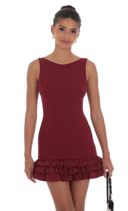 Lucy In The Sky Bubble Ruffle Dress in Maroon