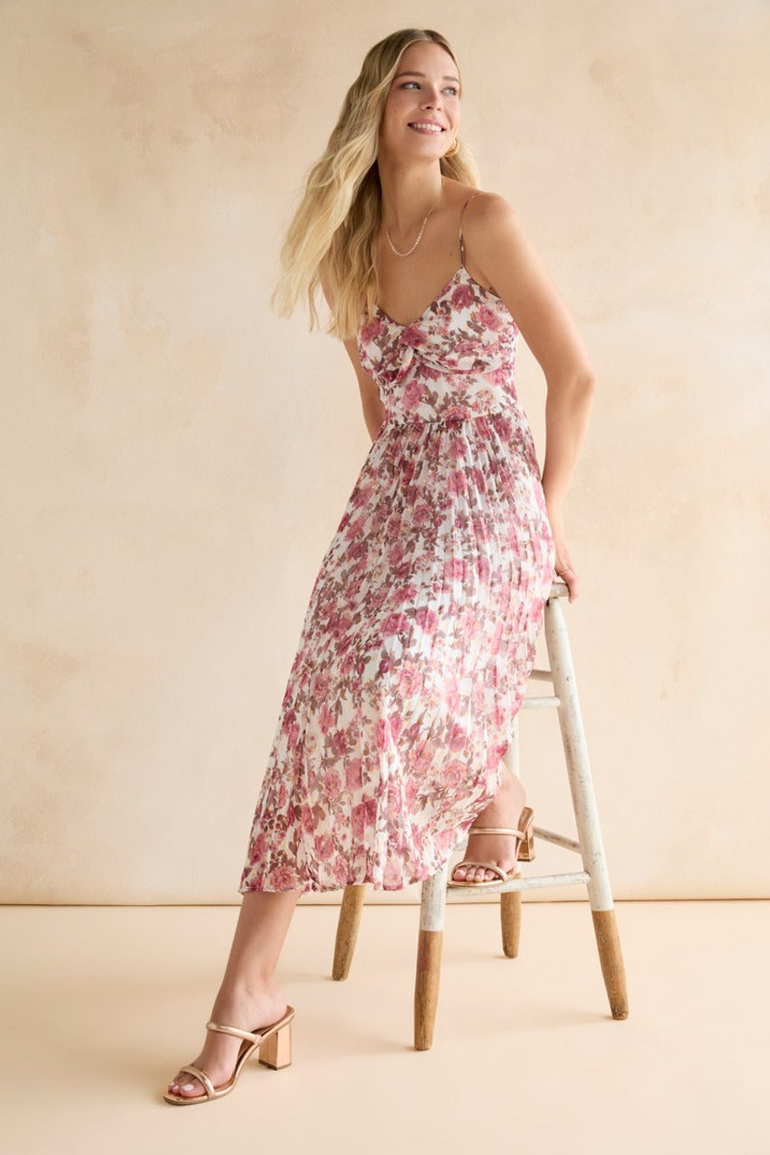 Francesca's Tisha Floral Pleated Midi Dress (x2)