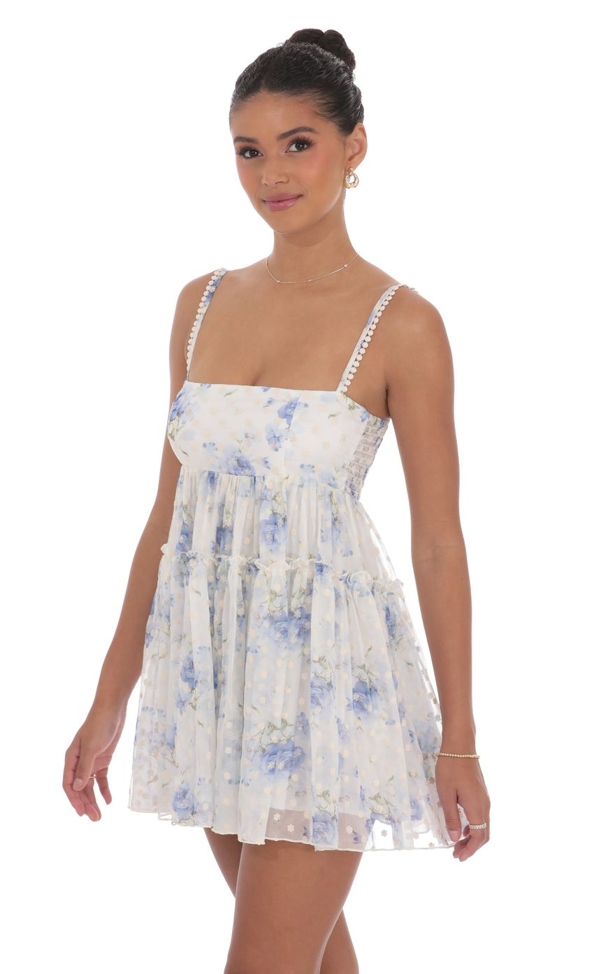 Lucy In The Sky Floral Babydoll Dress in White